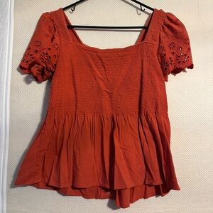 Madewell Orange Eyelet Sleeve Blouse